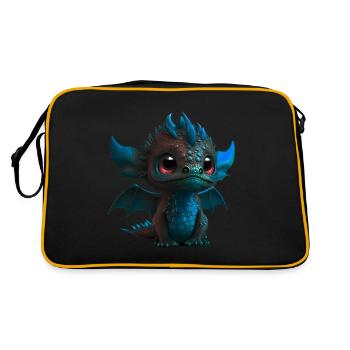 Baby Drache Blau | Niedlicher blauer Baby Drache - Retro Tasche - Schwarz/Gold - Hinten