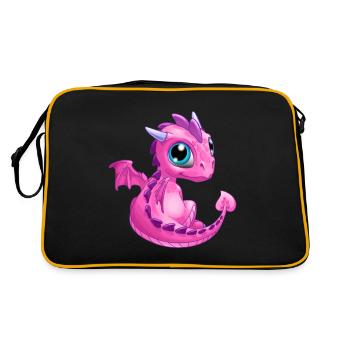 Baby Drache Pink | Niedlicher pinker Baby Drache - Retro Tasche - Schwarz/Gold - Hinten