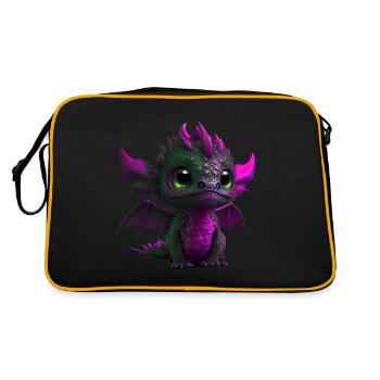 Baby Dragon Pink | Cute Pink Baby Dragon - Retro Bag - black/gold - Back