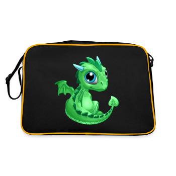 Bébé Dragon Vert | Mignon bébé dragon vert - Sac Retro - noir/or - Dos