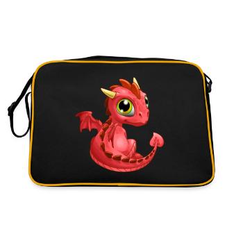 Baby Drache Rot | Niedlicher roter Baby Drache - Retro Tasche - Schwarz/Gold - Hinten