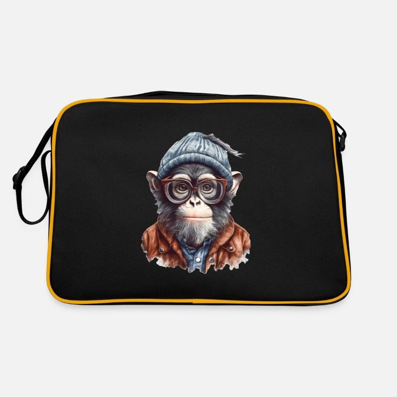 Cooler Affe mit Mütze und Brille - Retro Tasche - Schwarz/Gold