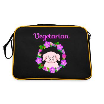 Vegetarian, cute pig design - Sac Retro - noir/or - Dos