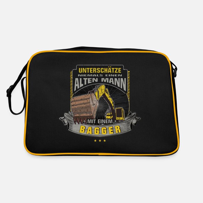 Bagger Unterschätze nie einen alten Mann Geschenk - Retro Tasche - Schwarz/Gold