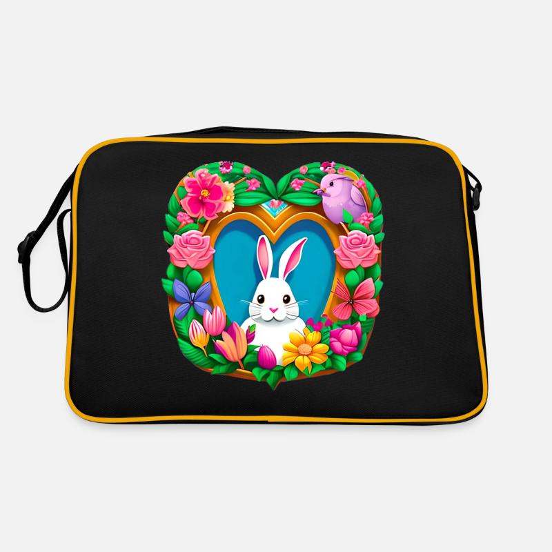 Cœur de lapin de Pâques Blanc Fleurs colorées Sac Retro