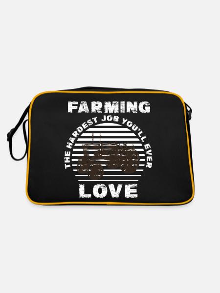 Lustiger Landwirt Spruch mit Traktor - Retro Tasche - Schwarz/Gold - Hinten