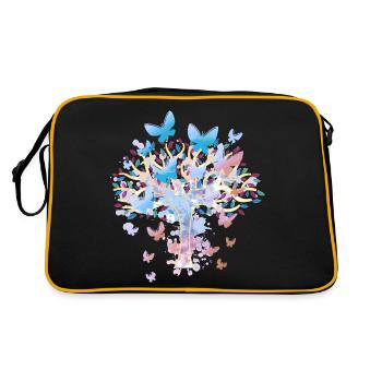 Tree Trees Nature Butterflies Spring - Retro Bag - black/gold - Back