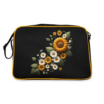 Sonnenblumenranke Margeriten Sonnenblume floral - Retro Tasche - Schwarz/Gold - Hinten