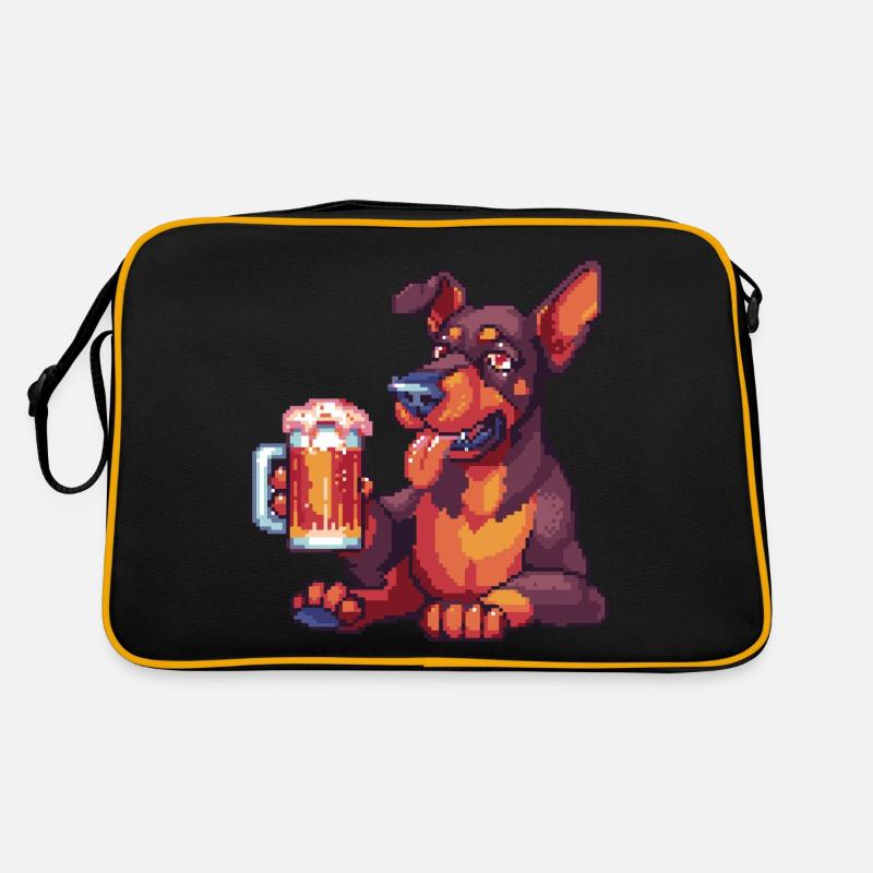 Dobermann Hund Pixel Bier Retro Tasche