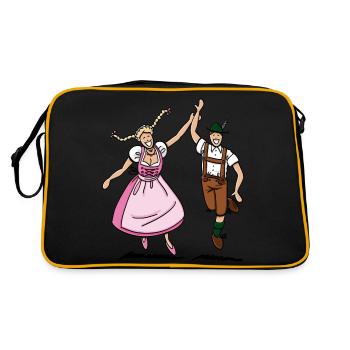 Paar in Dirndl und Lederhosen - Retro Tasche - Schwarz/Gold - Hinten