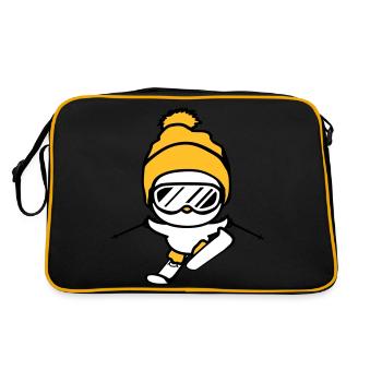 ski chick winter bird fun small sweet n - Retro Bag - black/gold - Back