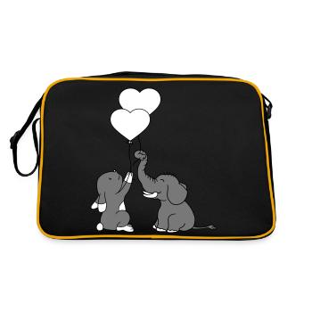 2 friends elephant team couple balloon heart love - Retro Bag - black/gold - Back