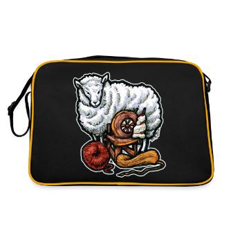 Lustiges Schaf und Wolle Handarbeiten Geschenk - Retro Tasche - Schwarz/Gold - Hinten