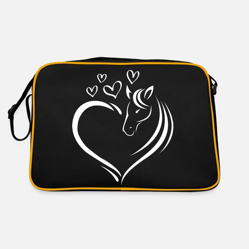 Pferde Herz Pferdekopf Reiter Reiten Retro Tasche