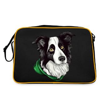 Border Collie - Retro Tasche - Schwarz/Gold - Hinten