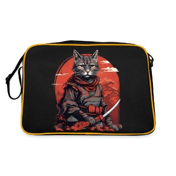 Samurai Katze Japan - Retro Tasche - Schwarz/Gold - Hinten