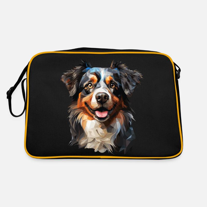 Australian Shepherd im Low Polygon Stil Retro Tasche