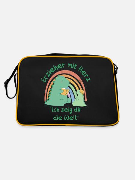 Erzieher mit Herz - Ich zeig dir die Welt - Retro Tasche - Schwarz/Gold - Hinten