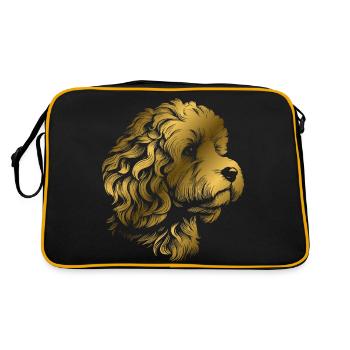 Cockerpoo Cockerspaniel Pudel Portrait, Zeichnung - Retro Tasche - Schwarz/Gold - Hinten