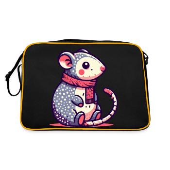 Cute mouse in a scarf - Retro Bag - black/gold - Back