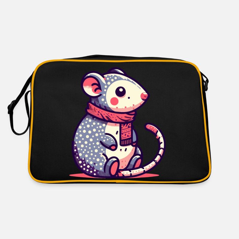 Cute mouse in a scarf - Retro Bag - black/gold
