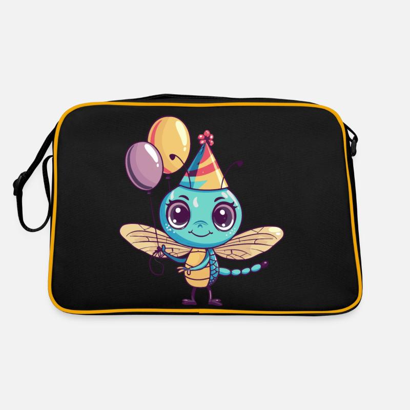 Libelle Geburtstag Comic Niedlich - Retro Tasche - Schwarz/Gold