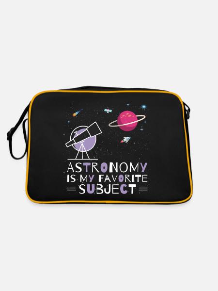 Astronomie, mein Lieblingsthema, Weltraumteleskop - Retro Tasche - Schwarz/Gold - Hinten