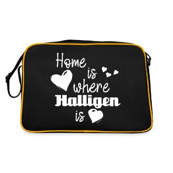 Zuhause in Halligen - Home is where Halligen is - Retro Tasche - Schwarz/Gold - Hinten