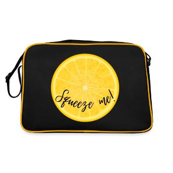 Quetsch mich | Zitrone, lustige Sprüche - Retro Tasche - Schwarz/Gold - Hinten