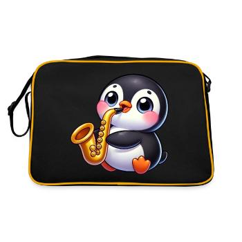 Pingouin, Saxophone, Joueur, Jazz, Musicien - Sac Retro - noir/or - Dos