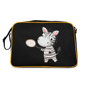 Zebra spielt Tennis und Badminton, Sportliches Tie - Retro Tasche - Schwarz/Gold - Hinten