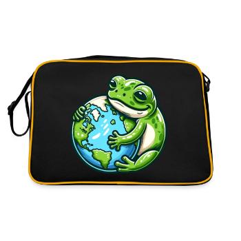 Frosch Umarmt die Erde: Tag der Erde - Retro Tasche - Schwarz/Gold - Hinten
