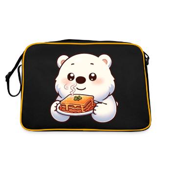 Eisbär Genießt Italienische Lasagne - Retro Tasche - Schwarz/Gold - Hinten