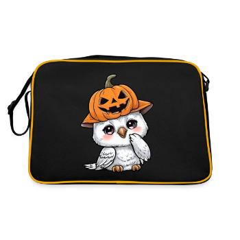 Mignon hibou d’Halloween, chouette des neiges, citrouille, dessin animé - Sac Retro - noir/or - Dos