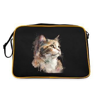 Watercolour Cat / Katze - Retro Tasche - Schwarz/Gold - Hinten