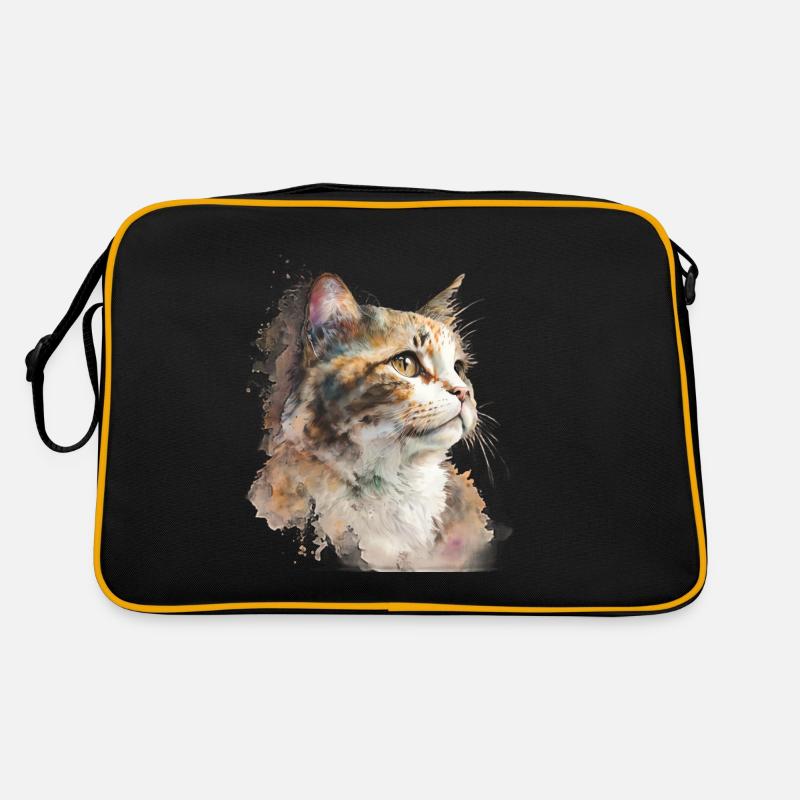 Watercolour Cat / Katze - Retro Tasche - Schwarz/Gold