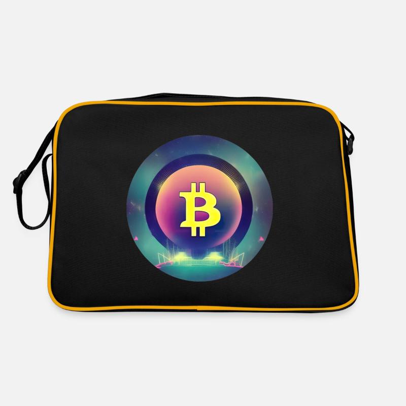 Bitcoin Logo im Synthetische Wave Stil Retro Tasche