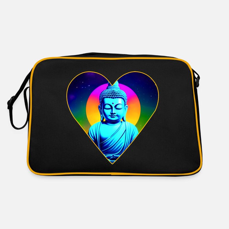 Bouddha coloré dans les couleurs des chakras en forme de cœur Sac Retro