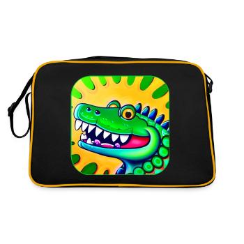 Witziges verrücktes buntes Krokodil - Retro Tasche - Schwarz/Gold - Hinten