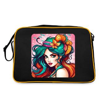 Niedliche Meerjungfrau mit Muscheln Comic Anime - Retro Tasche - Schwarz/Gold - Hinten