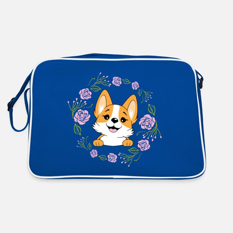 Jeter un coup d’œil heureux chien Corgi dans une couronne de fleurs Sac Retro