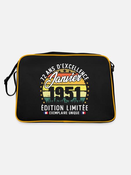 Vintage Cadeau Anniversaire 72 Ans Janvier 1951 - Sac Retro - noir/or - Dos