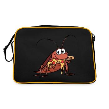 Mignon cafard de dessin animé avec pizza au salami - Sac Retro - noir/or - Dos