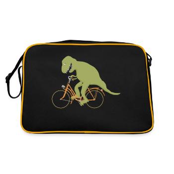 Dino fährt Rad - Retro Tasche - Schwarz/Gold - Hinten