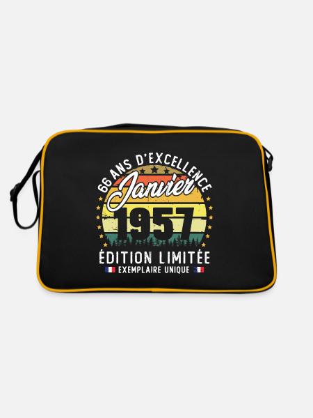 Vintage Cadeau Anniversaire 66 Ans Janvier 1957 - Sac Retro - noir/or - Dos