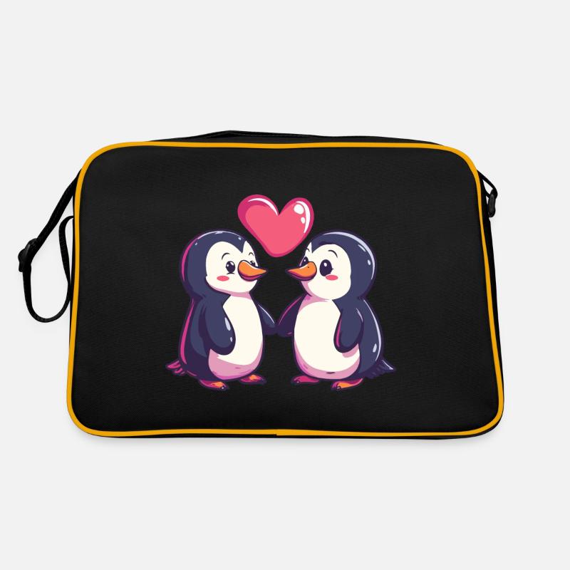 Pinguin Paar Liebe Valentinstag - Retro Tasche - Schwarz/Gold