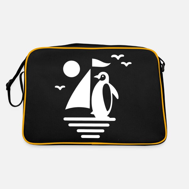 Pinguin Segelboot Silhouette Minimalistisch - Retro Tasche - Schwarz/Gold