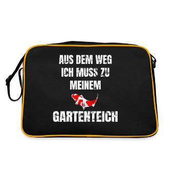 Koi Aus dem Weg ich muss zu meinem Teich Geschenk - Retro Tasche - Schwarz/Gold - Hinten