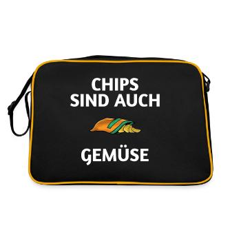 Chips sind auch Gemüse - Kartoffelchips Geschenk - Retro Tasche - Schwarz/Gold - Hinten