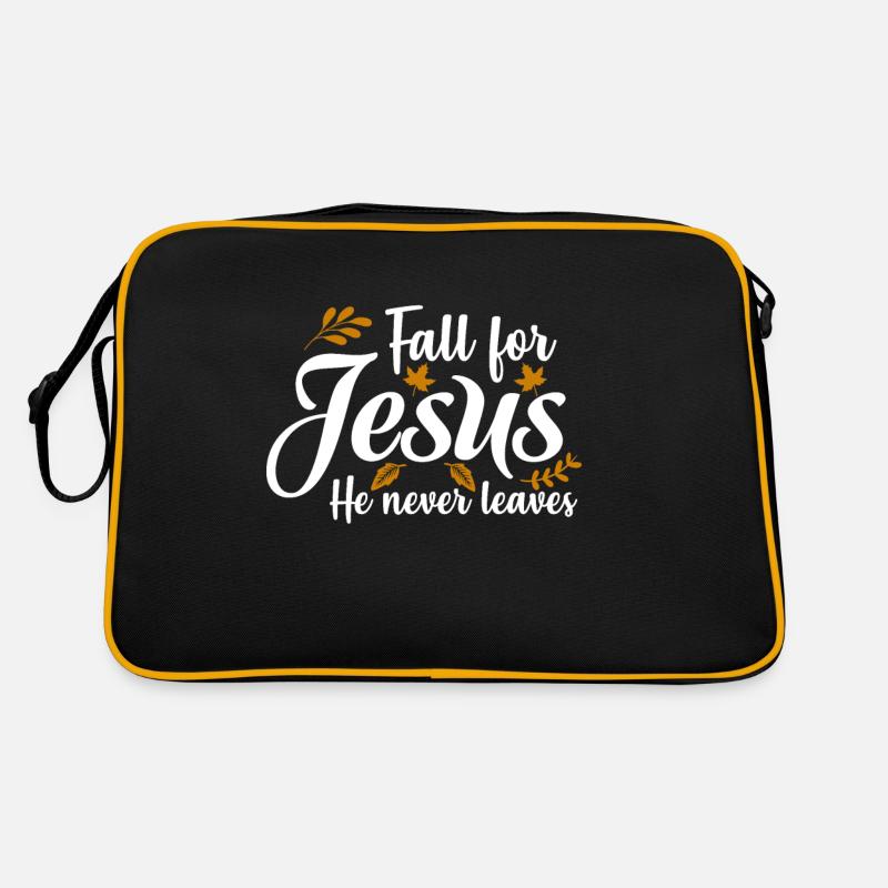 Fall For Jesus He Never Leaves - Retro Tasche - Schwarz/Gold